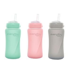 Szklany bidon ze słomką 240 ml, szary, Everyday Baby