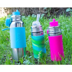 Termobutelka ze słomką 260 ml, niebieska swirl, Pura