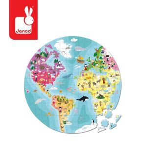 Puzzle w walizce dwustronne okrągłe Błękitna planeta 208 elementów 7+, Janod